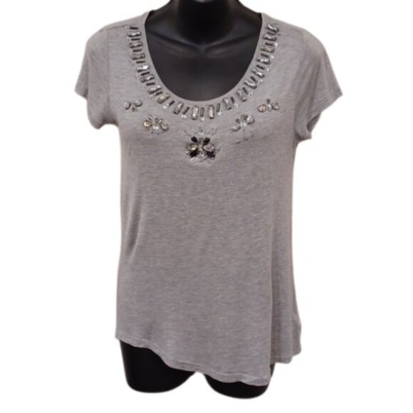 H&M Bejeweled Gray Heathered Tee- Sz. XS - Picture 1 of 12